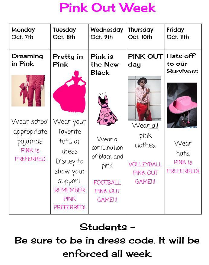 In honor of Breast Cancer Awareness Month. Harris is taking a pause on our purple and will be “pinking out”. Please check out the dress up weeks ( pink is always preferred.) Dress code will be in effect. 🩷#SOAR