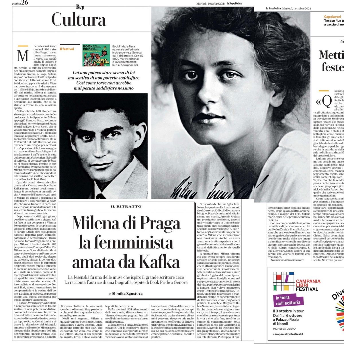 ITALIA! It’s wonderful to be here, and to get this warm welcome: ⁦<a href="/LaRepubblica_it/">La Repubblica It</a>⁩ just published my first article! Tomorrow I’ll start my book tour with #sonoMilenadaPraga , translated by ⁦<a href="/saracavarero/">sara</a>⁩ (also this article) and published by Elliott Edizioni. Thanks!