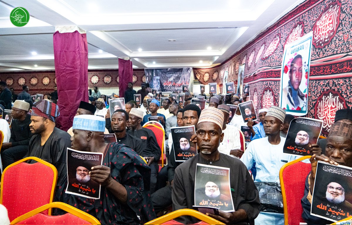 SZakzakyOffice's tweet photo. Islamic movement commemorated the martyrdom of Sayyid Hassan Nas-ra-llah in Abuja. In his speech, Leader Sheikh Ibraheem Zakzaky (H) extolled the great qualities of the Sayyid, particularly his bravery and upright nature.

The leader condemned the manner of the Sayyid's assassination, describing it as barbaric and attributing it to the occupiers operating under the guise of the American terrorist regime. He stated that without the support of the US, Britain, and other Western nations, Israel would be a useless entity.

In conclusion, the Leader extended his condolences to the immediate family of the Sayyid, his lovers, and well-wishers. He also shared glad tidings for the resistance axis and predicted doom for the Zionist enemies.

01/Rabiu Thani/1446
04/10/2024