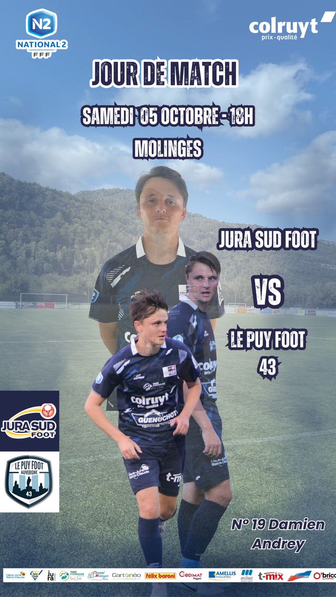 National 2 🔵⚪️
JSF 🆚 Le Puy Foot 43 : coup d'envoi à 18h à Molinges.