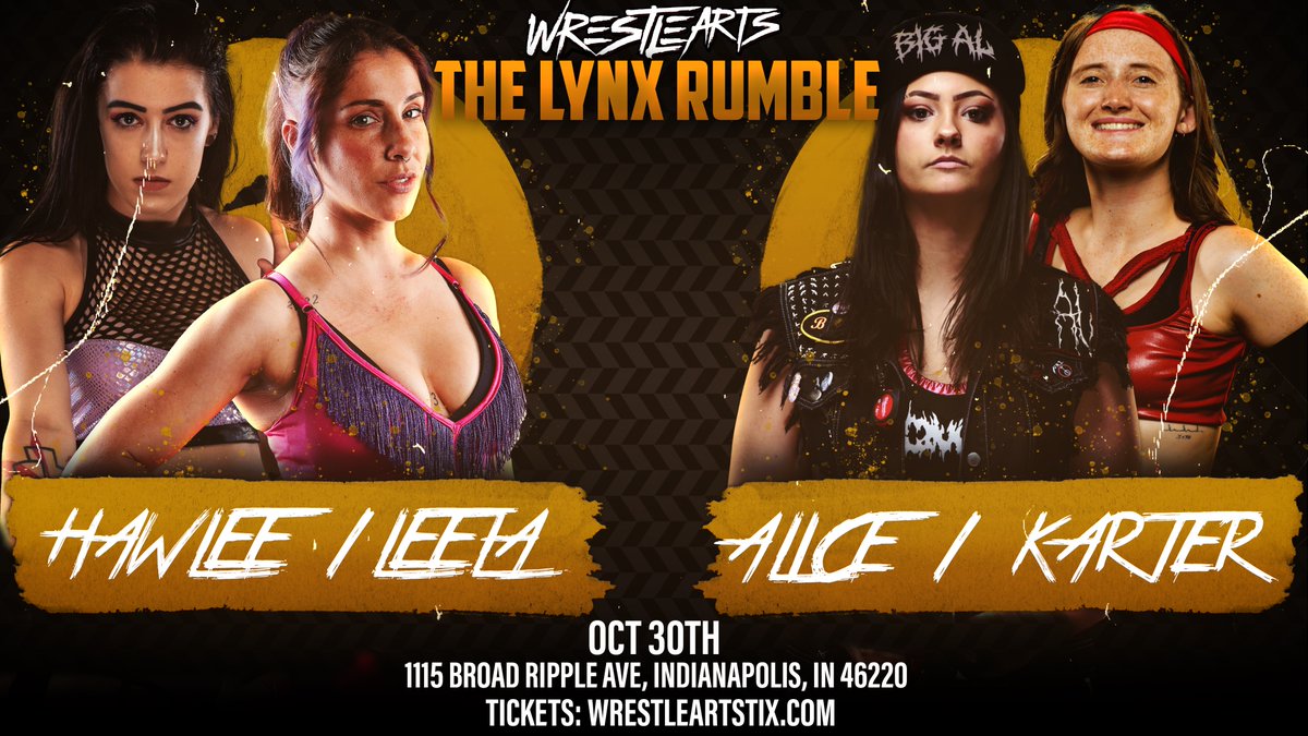 🚨WOMEN'S TAG ACTION🚨

Our October 30th event just got even bigger!  Current holder of the Global Women's Crown and two former women's champions along with one of the hottest up and comers in the midwest collide!

<a href="/Hawleeasaur/">Sorceress of the Black Moon Hawlee Cromwell</a> / <a href="/LeelaFeist/">Leela Feist</a> vs @alicecrowley19 / <a href="/kartercauffman/">Karter Cauffman</a>