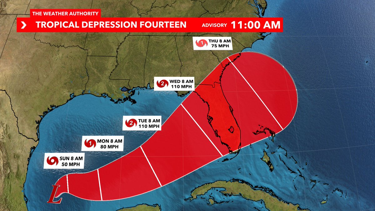 #BREAKING: First cone is out with a Florida hurricane expected Tuesday into Wednesday across the state. Initial landfall intensity from the NHC is upper Cat 2 and near Cat 3. Next name is #Milton. Here are my thoughts as of Saturday: 

1. This system is unfortunately already