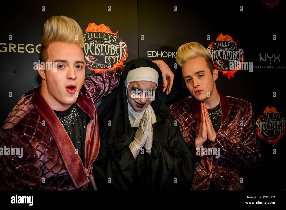 It's John and Edward <a href="/planetjedward/">JEDWARD</a> with a possessed  nun <a href="/Tulleys_Shock/">Shocktober Fest</a> Shocktoberfest #wedareyou  alamy.com/crawley-uk-4th…