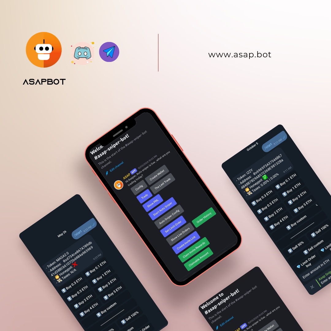 GM 

Asap bot is a trading and sniper Bot that offers real-time on-chain alerts for discovering new tokens from the blockchain, along with sniping services. 

With Asap bot, you have the ability to identify the most recent 1000x gems tokens deployed on the blockchain and promptly
