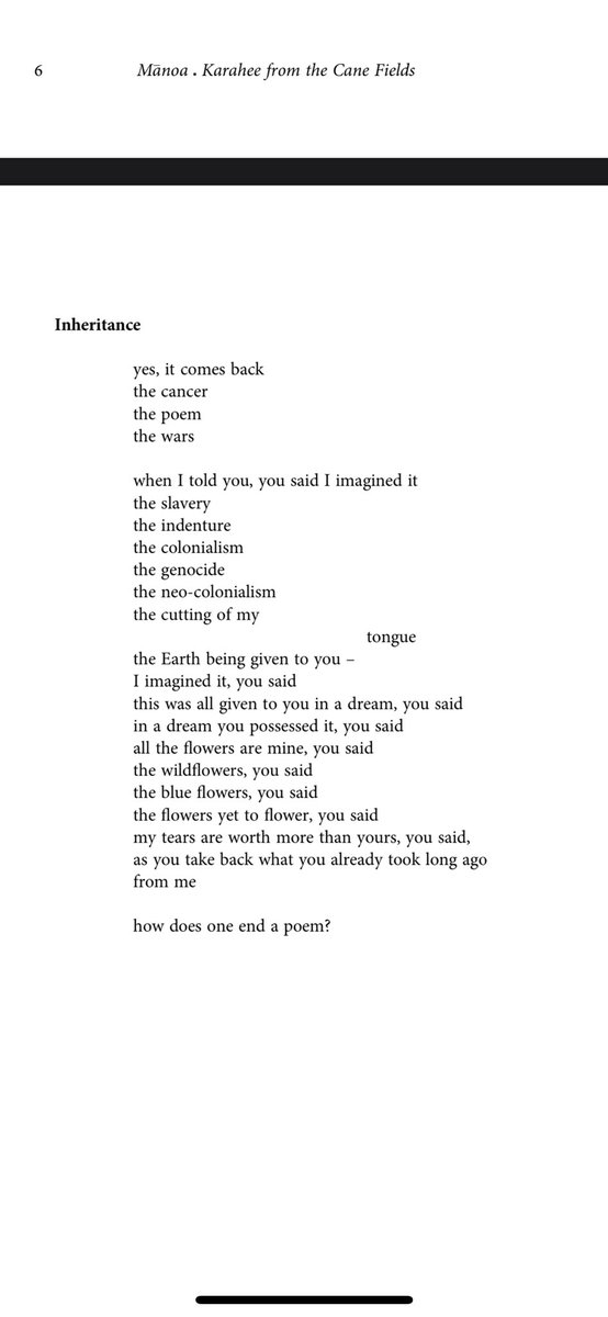 Andre Bagoo (@andrebagoo) on Twitter photo I have a new poetry sequence — ‘The Inheritance’ — in the latest issue of <a href="/manoajournal/">MĀNOA Journal</a>, published by the University of Hawaii Press, guest edited by <a href="/rajivmohabir/">Rajiv Mohabir</a> in an assemblage called Karahee from the Canefields: Writing from the Coolie Diaspora. 🙏🏾 I have a new poetry sequence — ‘The Inheritance’ — in the latest issue of <a href="/manoajournal/">MĀNOA Journal</a>, published by the University of Hawaii Press, guest edited by <a href="/rajivmohabir/">Rajiv Mohabir</a> in an assemblage called Karahee from the Canefields: Writing from the Coolie Diaspora. 🙏🏾