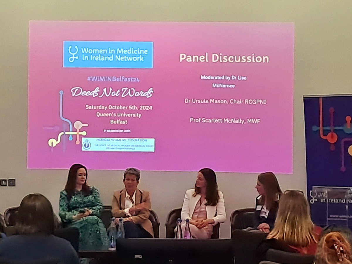 All Ireland panel oderated by @lisa_mcnamee.  <a href="/SAS_DrClodagh/">Clodagh Corrigan</a> begins by talking about "SAS" speciality grade in NI - an option that doesn't exist for doctors in ROI.  SAS docs have maternity leave, permanent contract, benefits -- and do not move every 6 months #wiminbelfast24