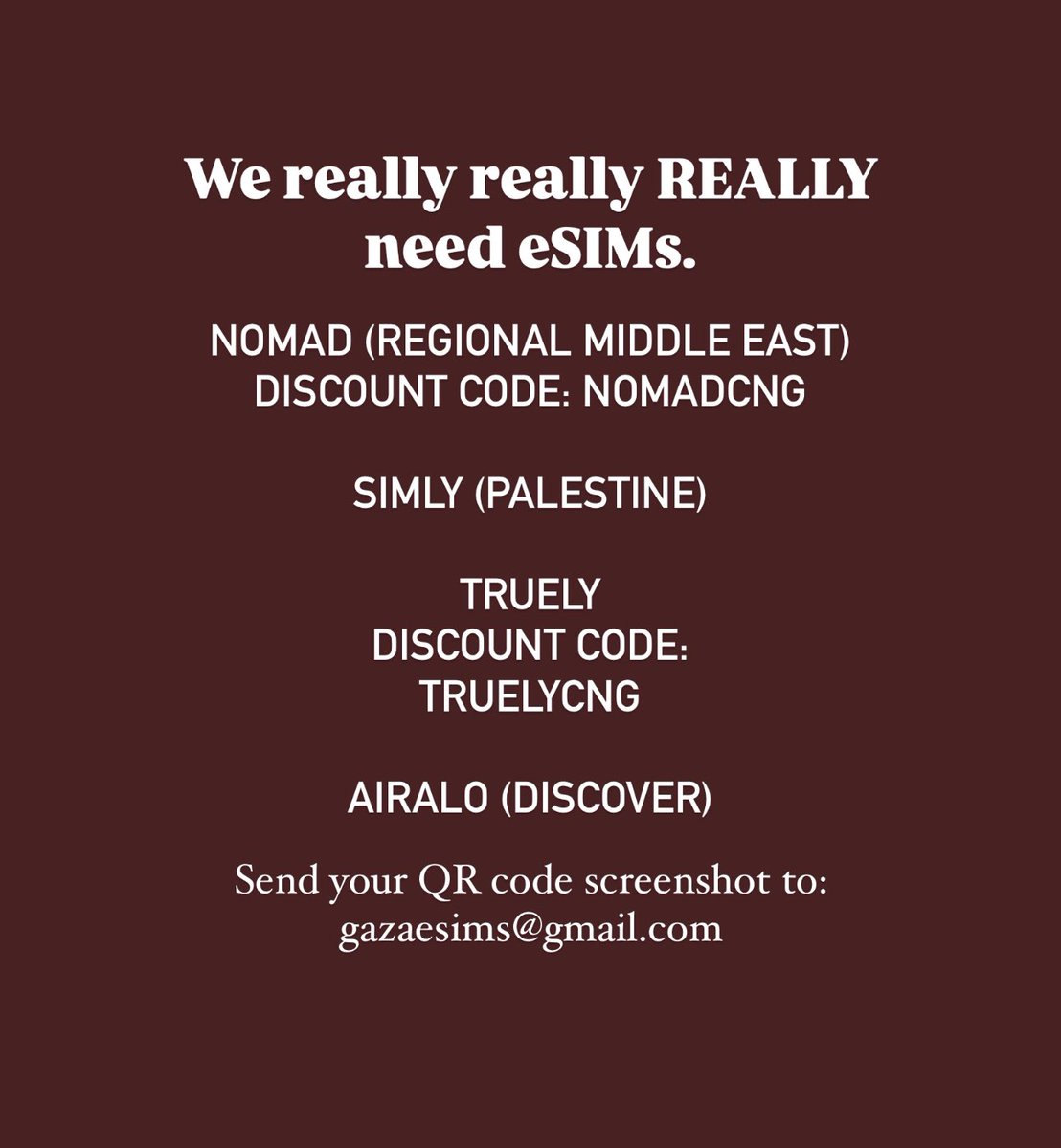 Mirna_elhelbawi's tweet image. We really have very few eSIMs left! PLEASE DONATE AN ESIM TODAY 🙏🏼 #ConnectingGaza