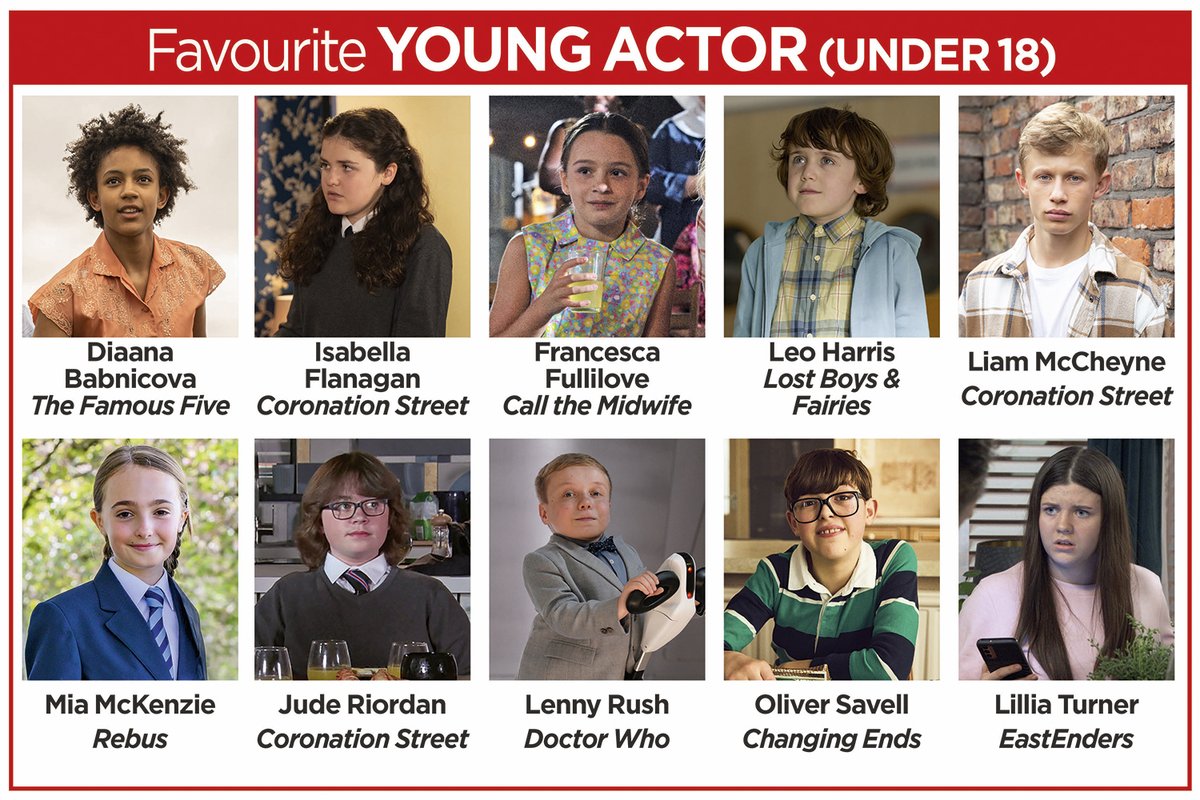 tvtimesmagazine's tweet photo. There’s only TWO days left to vote for your FAVOURITE YOUNG ACTOR! #TVTimesAwards2024
Vote here: https://t.co/aIMJXkQ7Ws
@DiaanaBabnicova #IsabellaFlanagan #FrancescaFullilove @LeoHarris_Acts @LiamMccheyne #MiaMcKenzie @JudeRiordan1 @mrlennyrush #OliverSavell #LilliaTurner https://t.co/XwIQiUbS9u