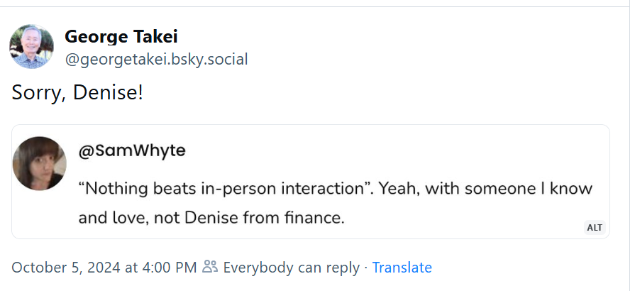 Your occasional reminder that these days I can generally be found under the same handle on BlueSky. That said, I do get the occasional reminder on there of what I've left behind on here: