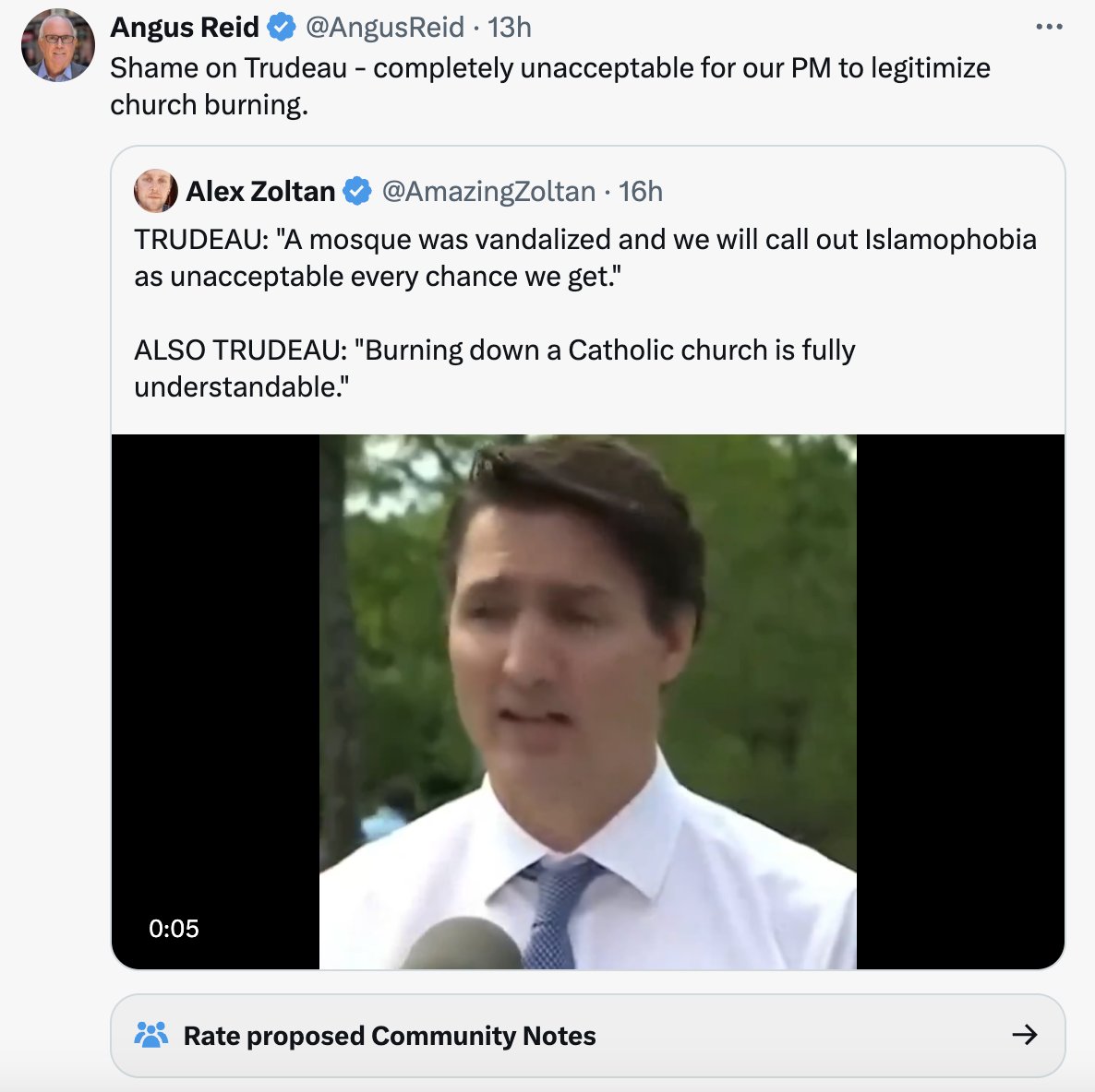 asifintoronto's tweet photo. Pollster @AngusReid shares two pieces of obvious right wing disinformation. The "church" is a housing project, and the Trudeau video is old and visibly edited. This is supposed to be a "smart" and "moderate" conservative by the way. Conservatism is irredeemable, it's fucked. https://t.co/GKiAWM02ra