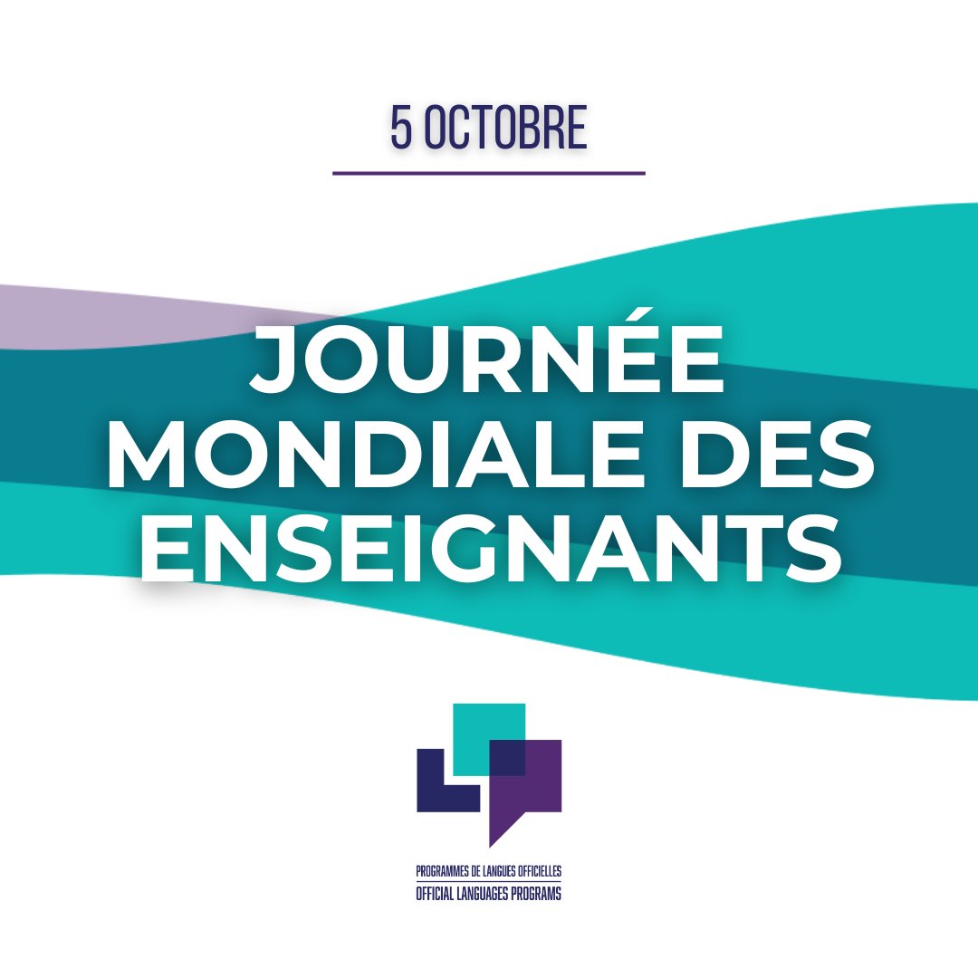 C'est la Journée mondiale des enseignants! Merci à tous et à toutes les enseignants/enseignantes, moniteurs/monitrices et éducateurs/éducatrices des Programmes de langues officielles. Nous vous apprécions!

#TeachersDay #OLP_PLO_Canada #ThankYou #SupportingOurTeachers