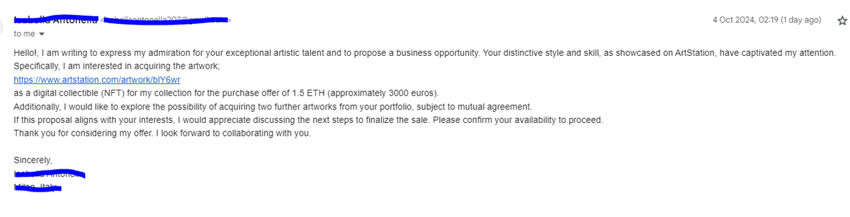 migs_ink's tweet photo. Take this as a scam PSA for this kinda email, but the art in question that they're trying to acquire is my cheeked up Reigen piece💀

I've gotten this kinda message like thrice now, the one time i replied they're just trying to get me to sign up for crypto to get "paid" smh https://t.co/InYrjwzWvi