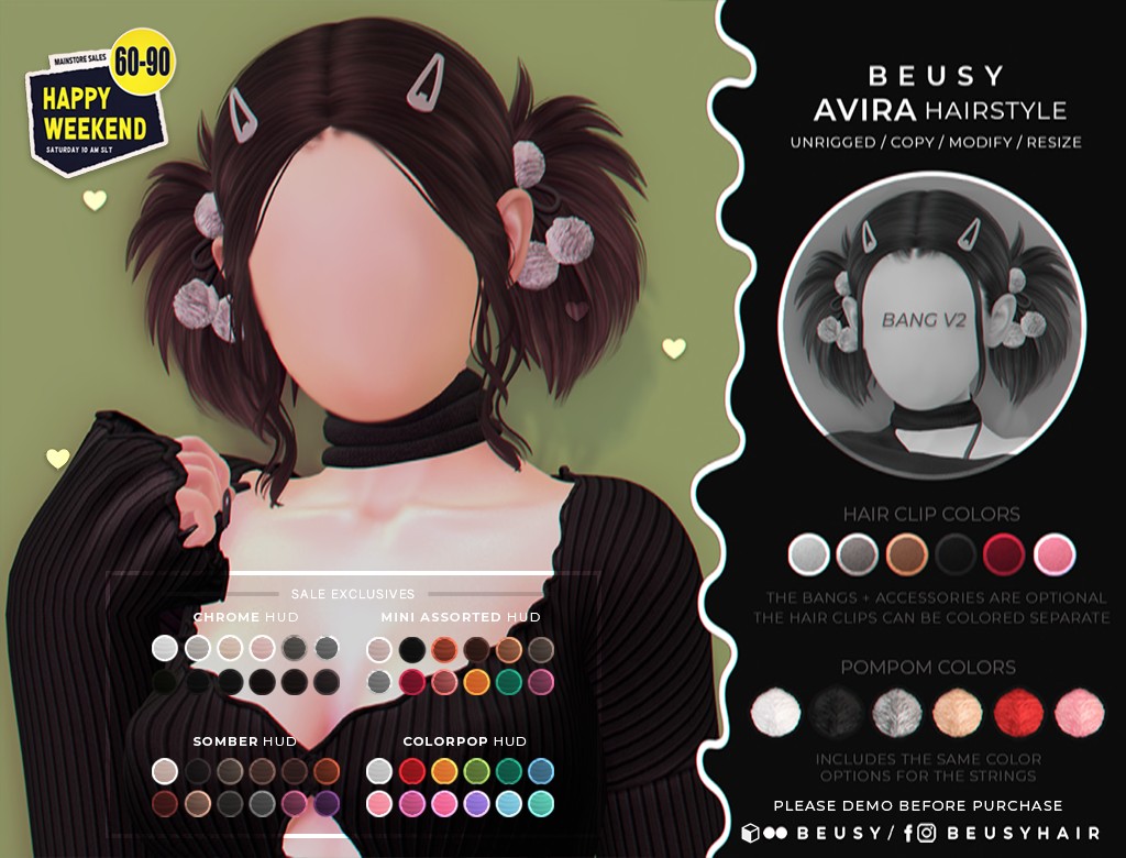 KawaiiFeedSL's tweet photo. Beusy: Avira Hair〡Happy Weekend Sale @ Mainstore〡Taxi: https://t.co/rwPsBc6oXZ
#secondlife #beusy #happyweekendsale #mainstore #kawaiifeed https://t.co/tFWPN8L1zA