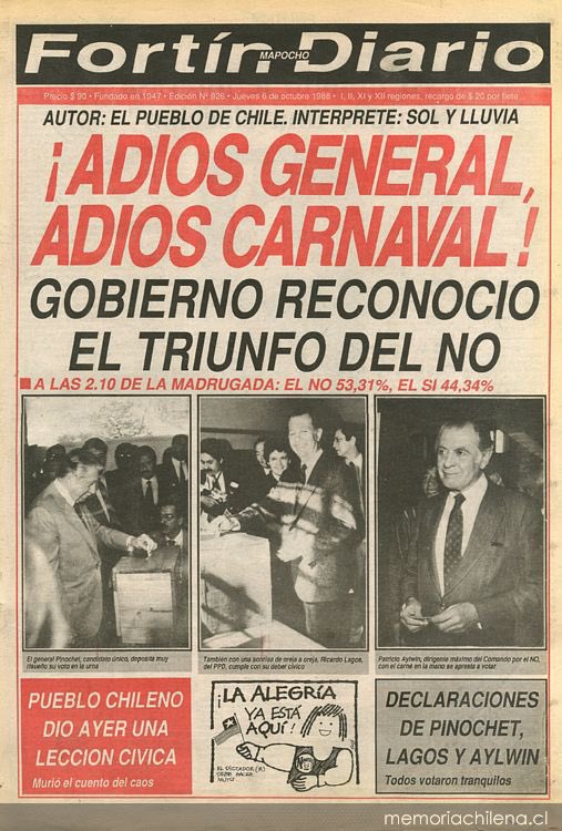 El #5deOctubre de 1988, la unidad del pueblo de Chile venció al miedo y a la dictadura. Terminamos con años de muerte, tortura y persecución. Nuestra memoria está con quienes han partido y con quienes seguimos creyendo en la unidad social y política del pueblo de Chile.