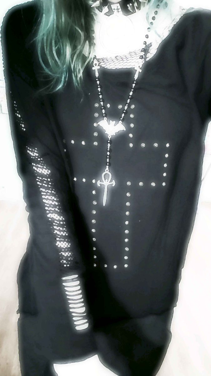 ☥♱ 
Just thrifted this top with a spike studded cross design, had to style this &lt;3 
☥♱