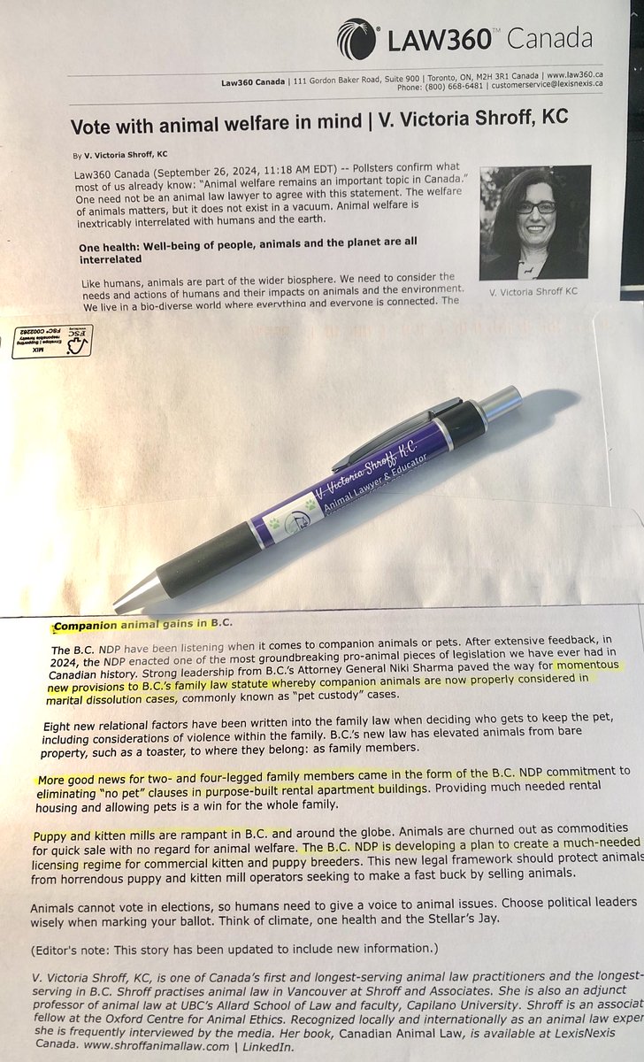 shroffanimallaw's tweet photo. #ElectionBC 

Please vote with animals in mind. This article highlights recent companion animal gains in BC 🐈🐕
1. Family law and companion animals in #petcustody cases
2. Eliminating, ‘no pet’ clauses
3. Licensing breeders

#AnimalLaw ⁦@CdnAnimalLawSG⁩
⁦@bcndp⁩ 🟠 https://t.co/L6hzVF2uY2