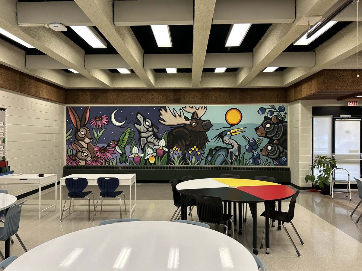 The library at Miles Mac continues getting a makeover and this mural painted by @justineproulx makes the space so incredibly beautiful! I am so happy how it turned out! You are ridiculously talented Justine! Check out her page! She’s also a tattoo artist! ♥️