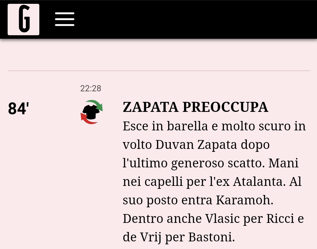 FantaStrego's tweet image. Per la gazzetta #zapata è uscito scuro in volto.