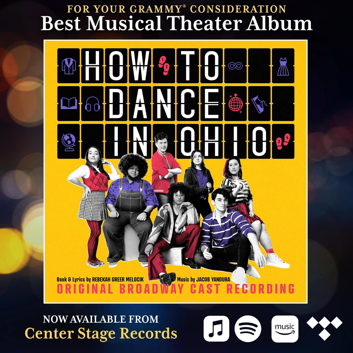 For your Grammy consideration, the Broadway Cast Album Recording of How To Dance in Ohio for Best Musical Theater Album 💛🪩 Streaming now wherever you listen to music!