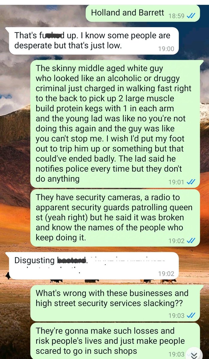 Witnessed a BRAZEN theft today of 2 large protein kegs (1 in each arm) in H&amp;B #HollandAndBarrett #Cardiff Queen St, 6.30PM. The young SOLE staff member said this happens EVERYDAY. The perp &amp; others are known to police but apparently never punished. THIS IS UNFAIR TO LAW ABIDERS!