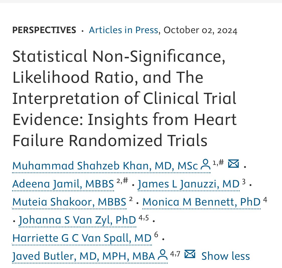 Shahzeb Khan (@shahzebkhanmd) on Twitter photo Statistical Non-Significance, Likelihood ratio and the interpretation of RCT Evidence
onlinejcf.com/article/S1071-โฆ
Counterpoint: Abandon or Reassess ? Interpreting Treatment Effects in Neutral Trials
onlinejcf.com/article/S1071-โฆ Statistical Non-Significance, Likelihood ratio and the interpretation of RCT Evidence
onlinejcf.com/article/S1071-โฆ
Counterpoint: Abandon or Reassess ? Interpreting Treatment Effects in Neutral Trials
onlinejcf.com/article/S1071-โฆ