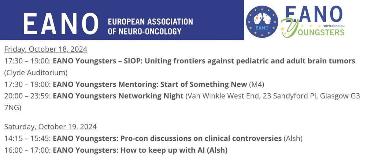 Dear fellow #EANOYoungsters - mark your calendar 🗓️ - sessions at #EANO2024 in Glasgow from youngsters for youngsters. <a href="/EANOassociation/">EANO</a>