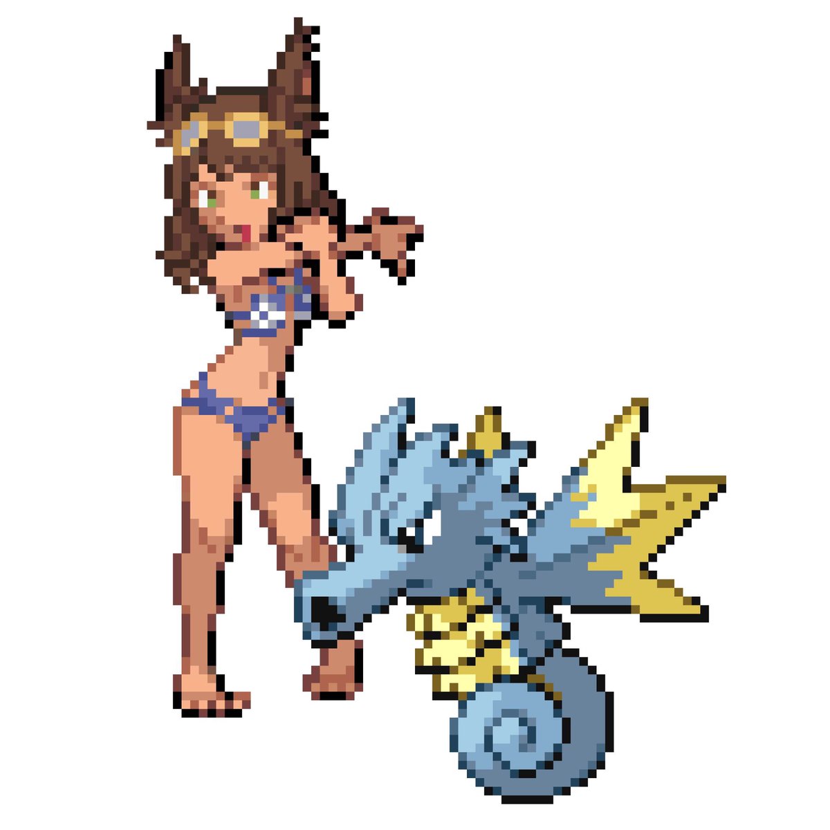 Hydroctor's tweet image. Seadra! In ffxiv she has a magical familiar that is a seahorse that she brought to life from a childhood toy.