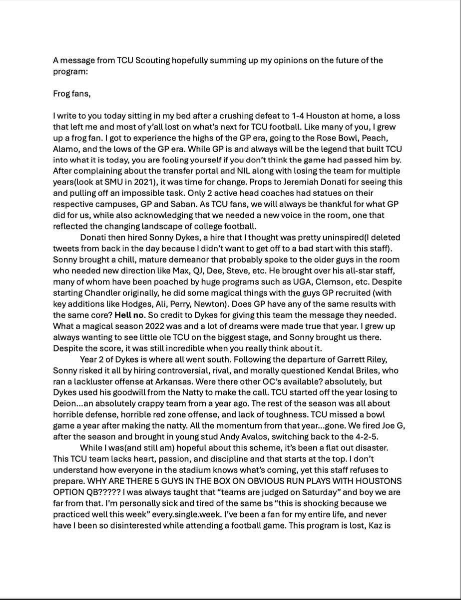 TcuScouting's tweet image. My personal opinion on the state of TCU football: