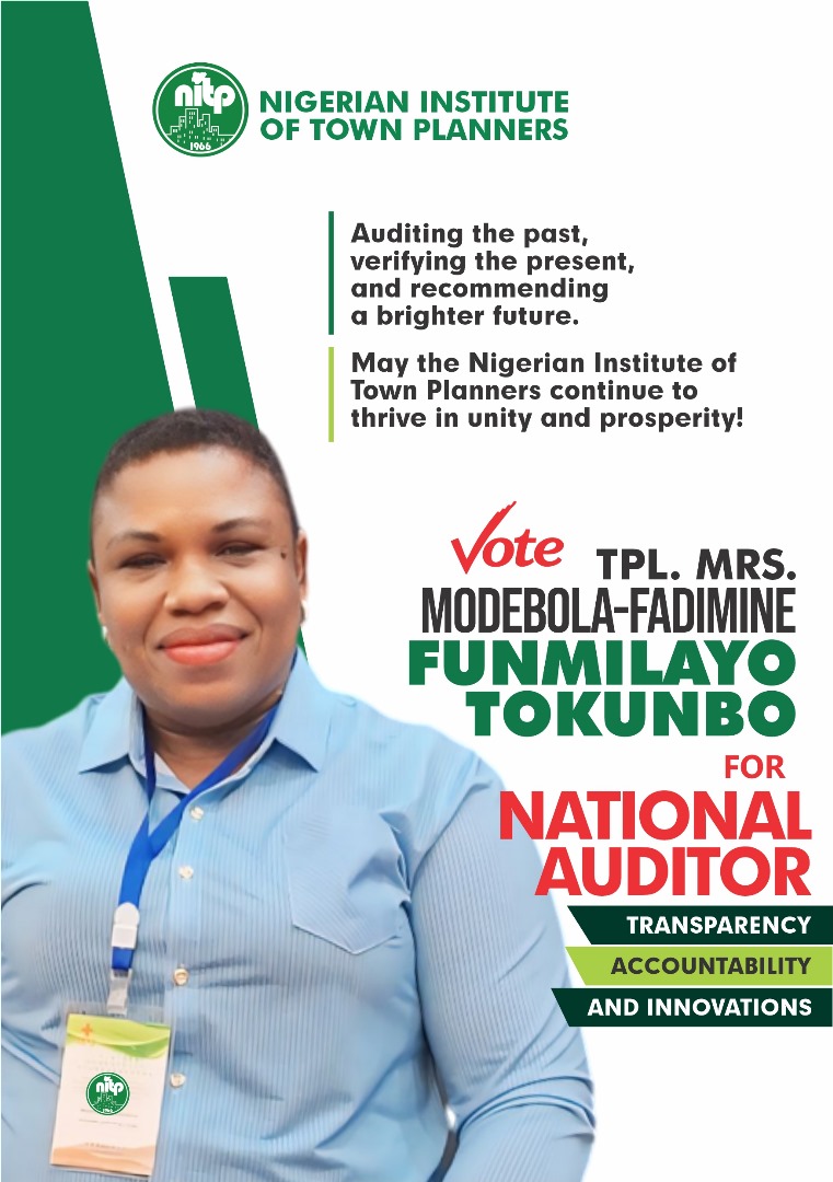 Nitpondochapter's tweet photo. NITP National Elections:
Vote for Tpl Mrs Modebola-Fademine Funmilayo Tokunbo as National Auditor https://t.co/k1O6dm4he7