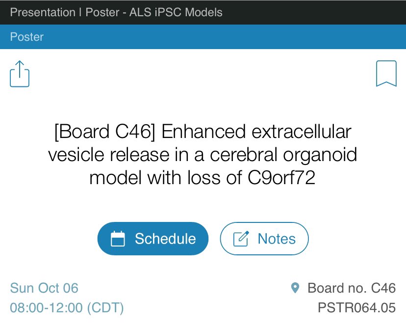 Attending #SFN24? If you want to know more about how I use cerebral organoids to study C9-linked ALS/FTD come talk to me on poster C46 tomorrow, October 6th from 8am-12pm! 😊🧠 

eppro02.ativ.me/appinfo.php?pa… #SFN24