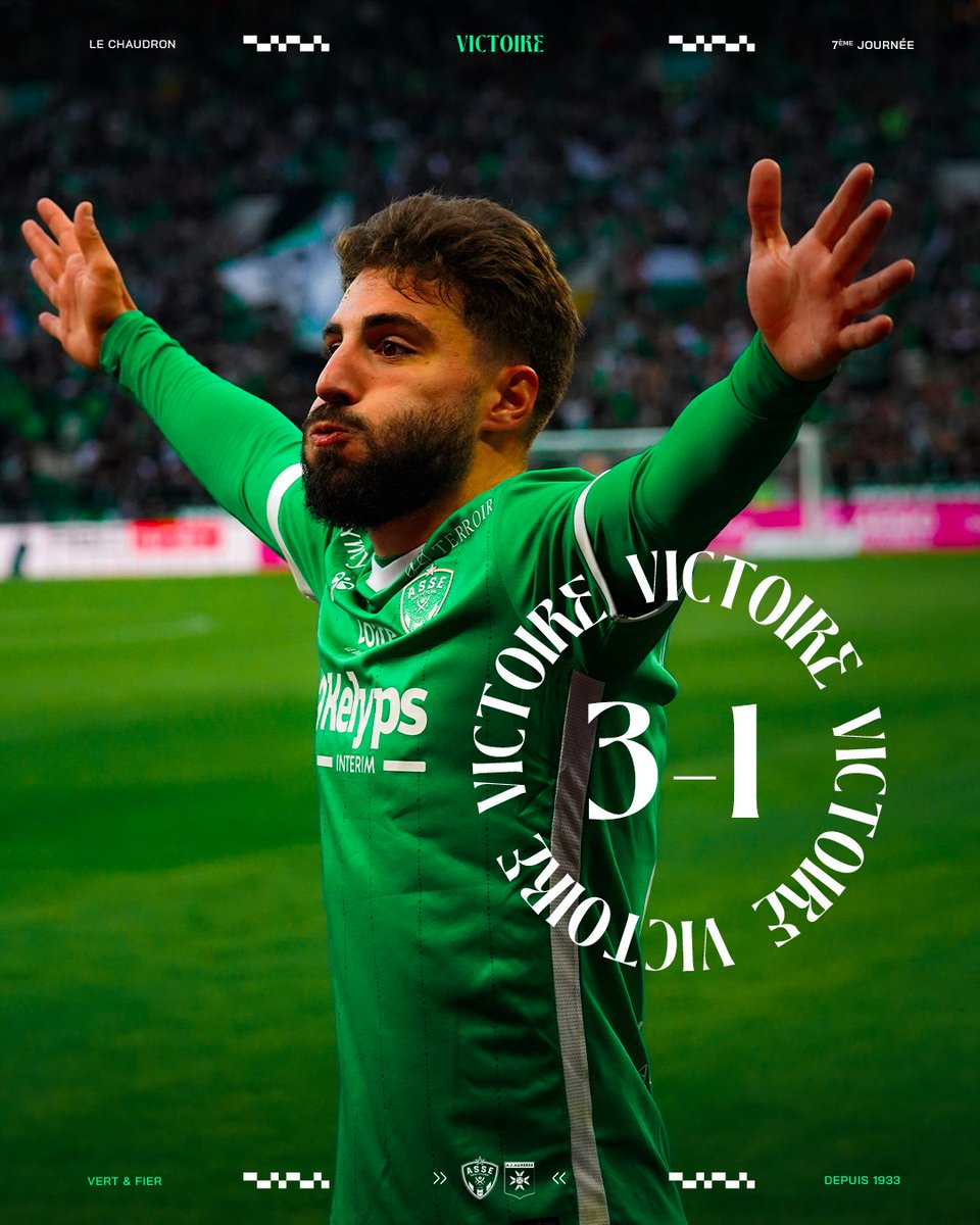 ASSEofficiel's tweet photo. 90e+6 : VICTOIIIIIIRE ! Succès ultra-important des Verts, portés par un Zuriko Davitashvili des très grands soirs ! Place à la trêve ! 👊

💚 3-1 🔵 #ASSEAJA