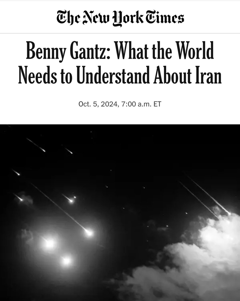 Today, in the face of emboldened Iranian aggression regionally and globally - we must prevent the next Oct. 7. in the Middle East. 

The time for the moderate free world to act against the Iranian regime - is now.

Link to Article: bit.ly/GantzNewYorkTi…