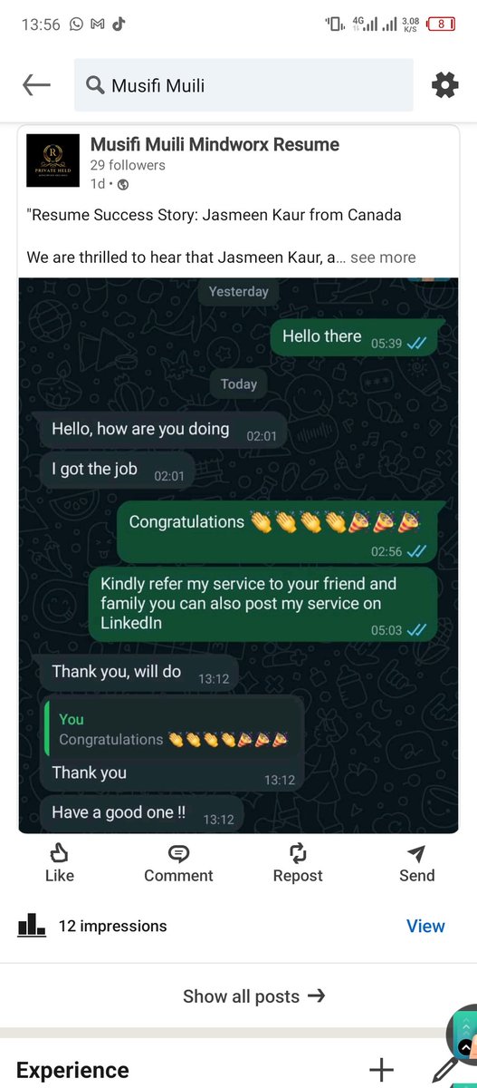 muili_musifi's tweet image. This is an incredible story I love to hear from my clients. I&apos;m happy to share that Jasmeen Kaur got hired among competitors. #jobseekers #opentoworks #activelyseekingforjob #LinkedInApplicants #UnitedStatesofAmerica #UnitedNations