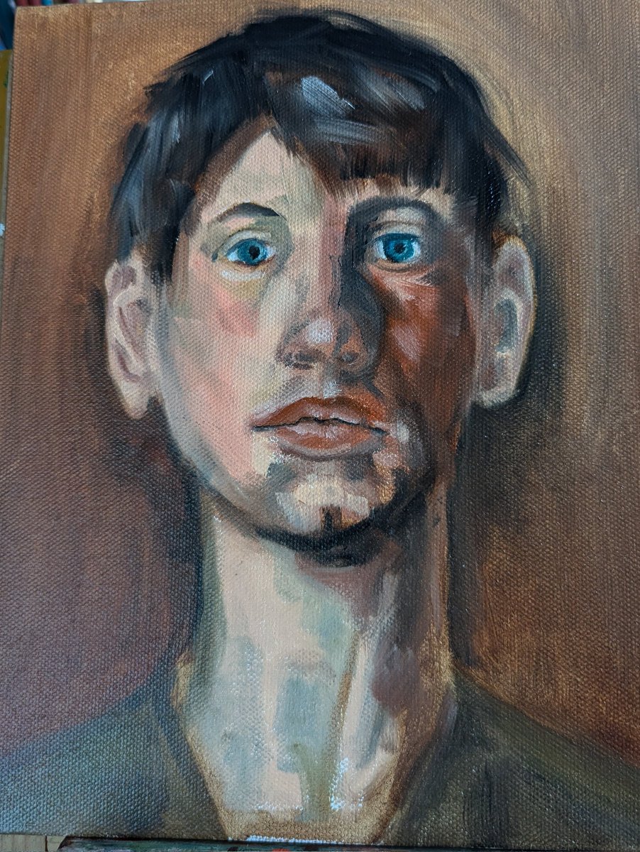 My version of self portrait 1914 by Stanley Spencer <a href="/StudioTeaBreak/">Virtual Studio</a> #Portraitchallenge