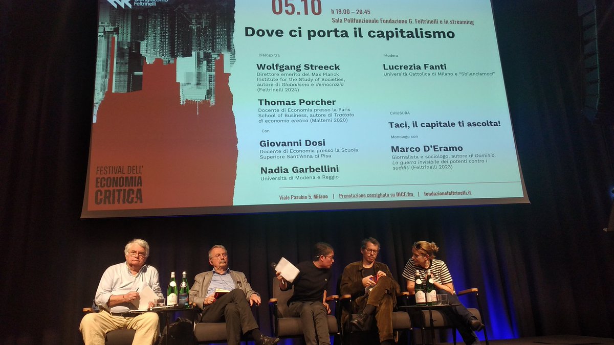 marioricciard18's tweet photo. New panel at the Festival of Critical Economy @FondFeltrinelli in Milan. Wolfgang Streeck, @PorcherThomas, Giovanni Dosi and @NadiaGarbellini. Chair @lucreziafanti. #Capitalismo https://t.co/8RQDHnTQM0