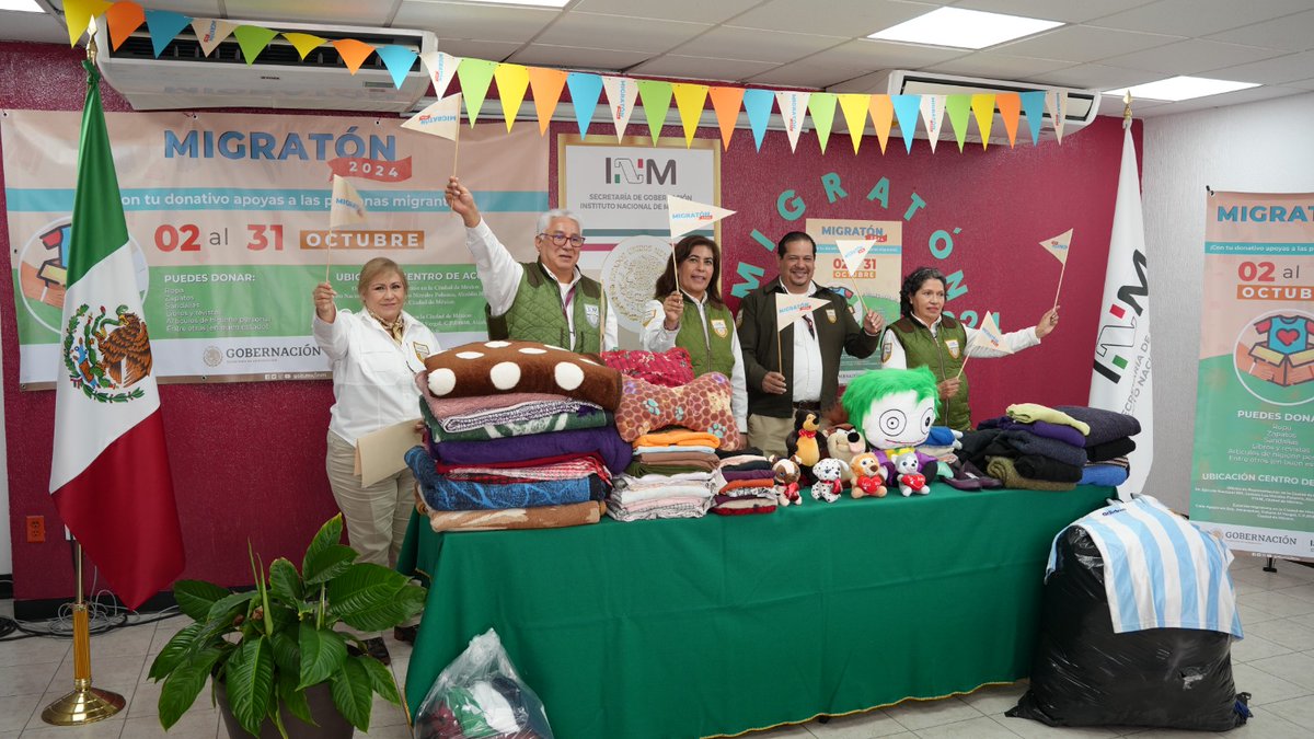 INAMI_mx's tweet photo. 📢 ¡Súmate al #Migratón2024!
Del 4 al 31 de octubre, el @INAMI_mx te invita a participar en esta campaña solidaria 🤝 para recolectar alimentos no perecederos 🥫, ropa 👕, artículos de higiene personal 🧴, entre otros, con el fin de apoyar a personas en situación de movilidad 🌍. https://t.co/Sr6sPnKaCE