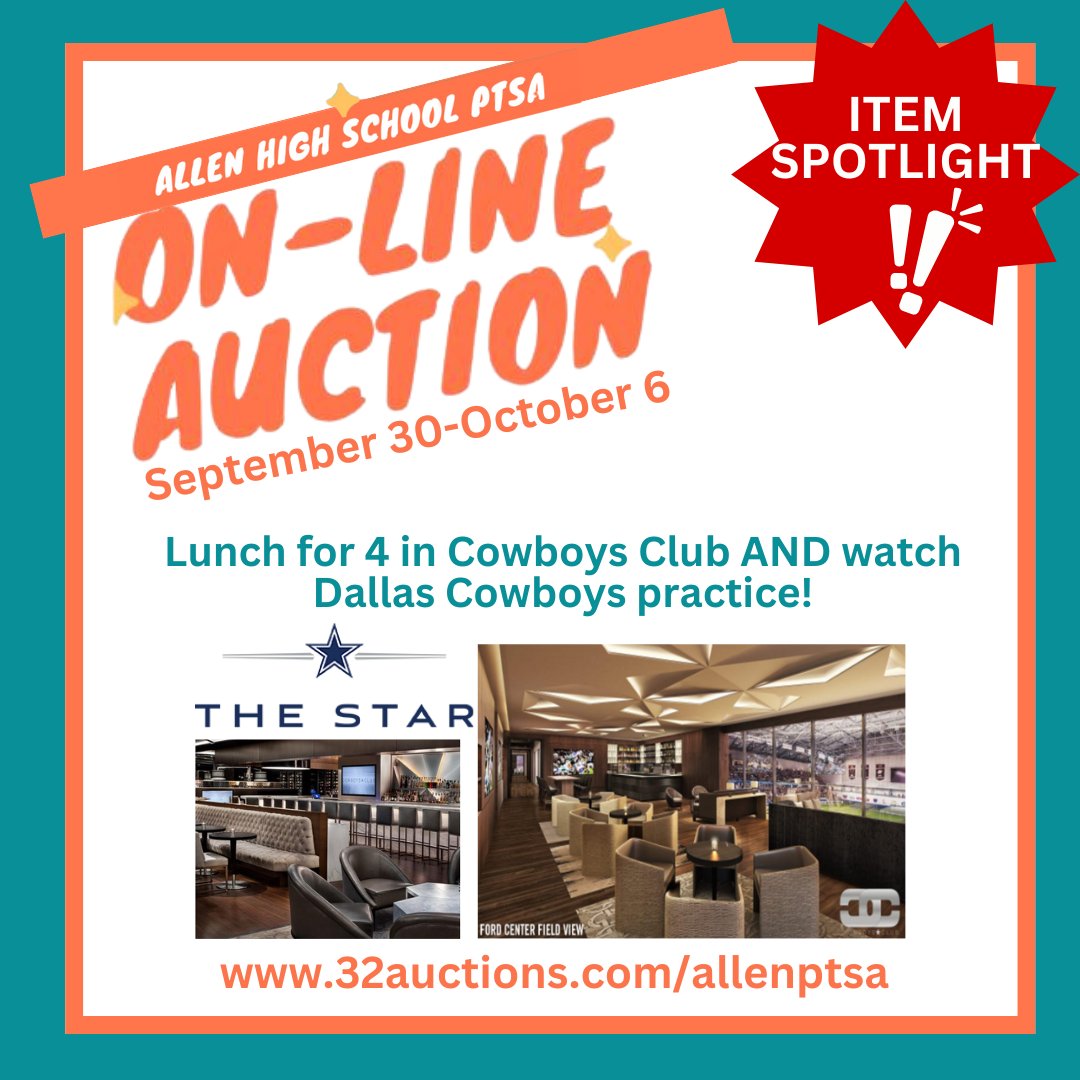 AHS LFC PTSA (@allenptsa) on Twitter photo Love football? Here's the item for you! Bid today at 32auctions.com/allenptsa !
Just 2 days left! <a href="/AllenHS_Eagles/">Allen High School</a> <a href="/alleneaglesfb/">Allen Eagles Football ⭐️⭐️⭐️⭐️⭐️</a> <a href="/LFCEagles/">LFCEagles</a> Love football? Here's the item for you! Bid today at 32auctions.com/allenptsa !
Just 2 days left! <a href="/AllenHS_Eagles/">Allen High School</a> <a href="/alleneaglesfb/">Allen Eagles Football ⭐️⭐️⭐️⭐️⭐️</a> <a href="/LFCEagles/">LFCEagles</a>
