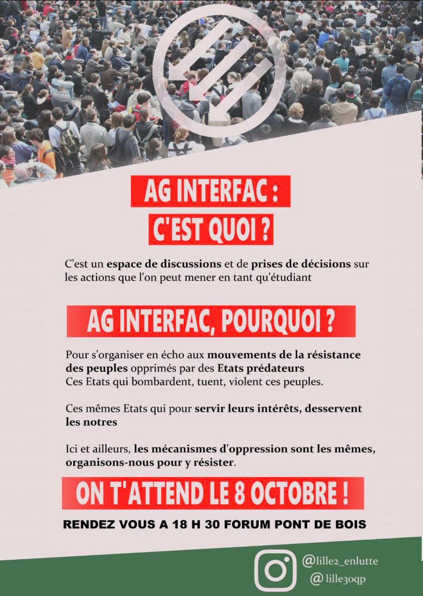 Ce Mardi 8 octobre 2024 à 18h30 à l'Université Pont de Bois, Assemblée Générale Interfac