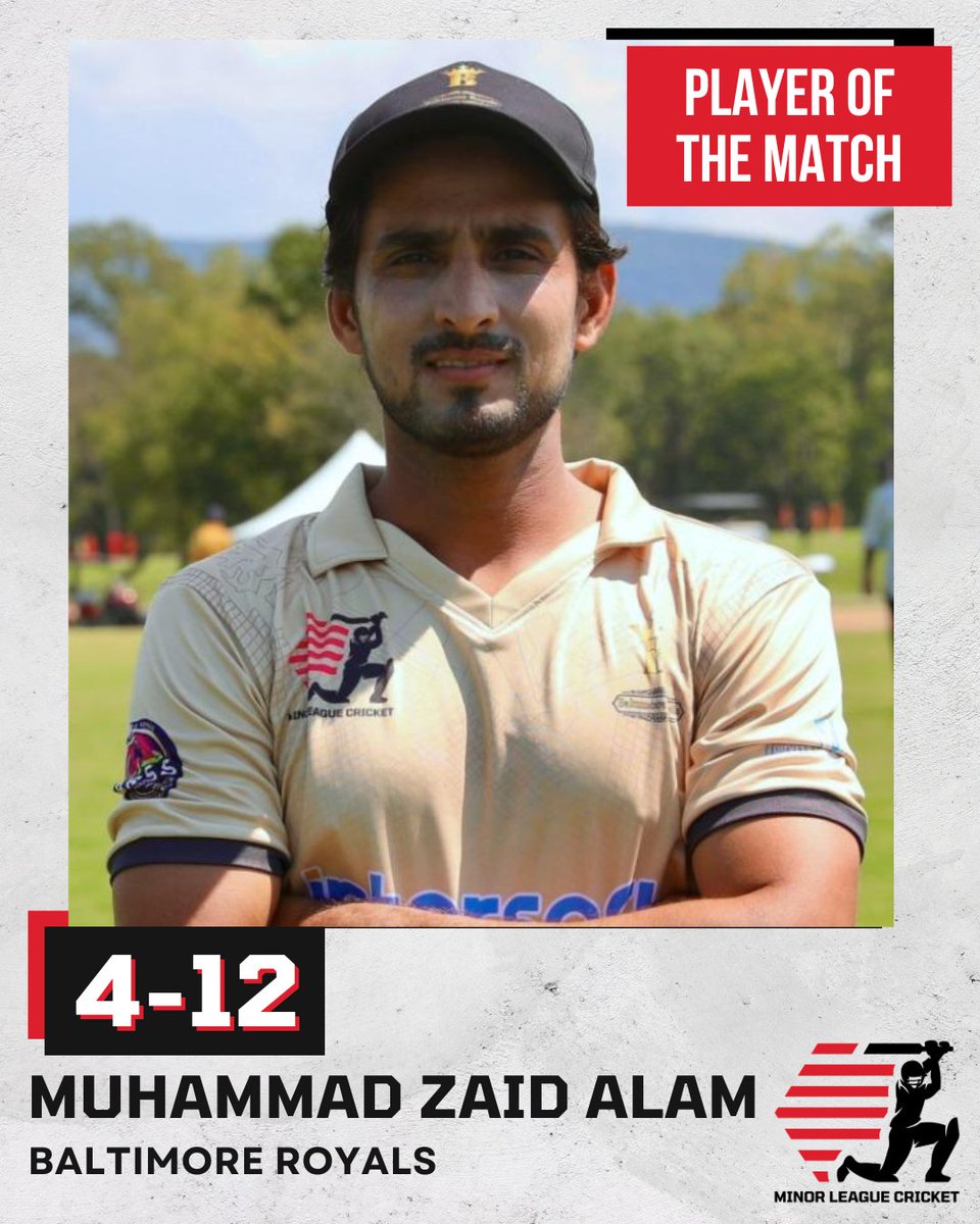 Playoff: New Jersey Stallions 🆚
Baltimore Royals
🏆 Player of the Match: Muhammad Zaid Alam!

Muhammad Zaid Alam bowled a sensational spell, taking 4 wickets in just 3.5 overs, conceding only 12 runs with an economy of 3.13!

Highlights: youtube.com/playlist?list=…

#MiLC2024