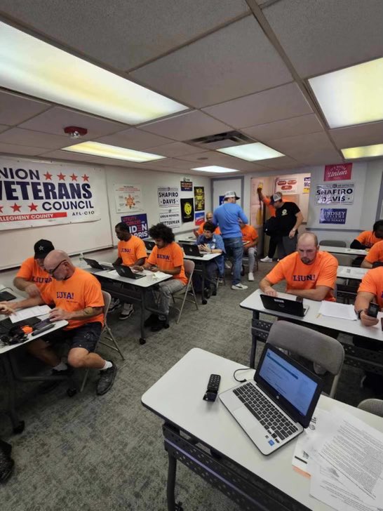 Laborers373's tweet image. Local 373 Volunteers working the phone bank today with the Allegheny-Fayette  County Labor Council and Senator Jay Costa.  #laborersrising #Harriswalz