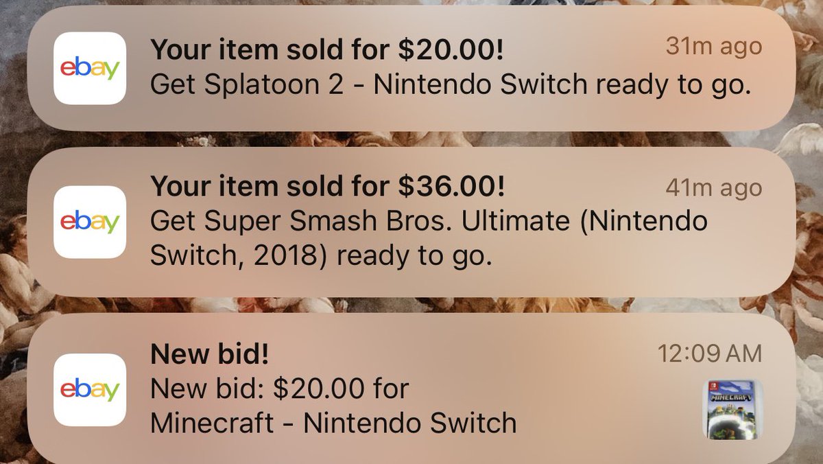 resinsins's tweet photo. Definitely kinda annoying @eBay forced you to make certain listings bids just for everyone to wait until last 5 hours of the bid place one at all but I’m glad I’m getn em off https://t.co/MNjwXgMv7X