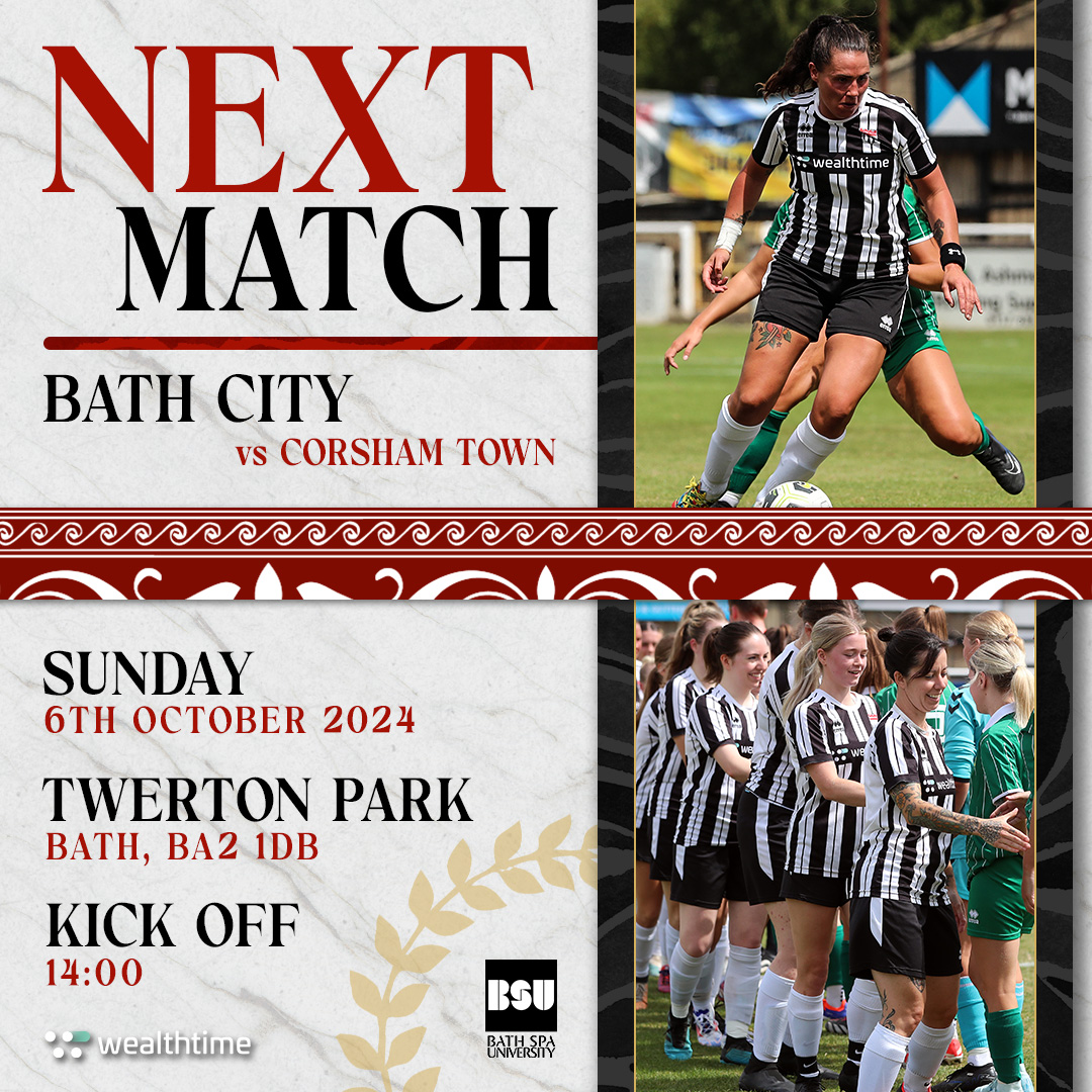 ⚽️ | 𝗧𝗢𝗠𝗢𝗥𝗥𝗢𝗪

We're back in action on the hallowed Twerton Park turf where we'll welcome Corsham Town in the <a href="/swwfl/">SWRWFL Official</a>. Kick off 2pm. Entry £3.

Our Development Team are also back in action after a week off, they'll host Banwell at Peasedown Rec, also 2pm ko.

⚫️⚪️ #Romans