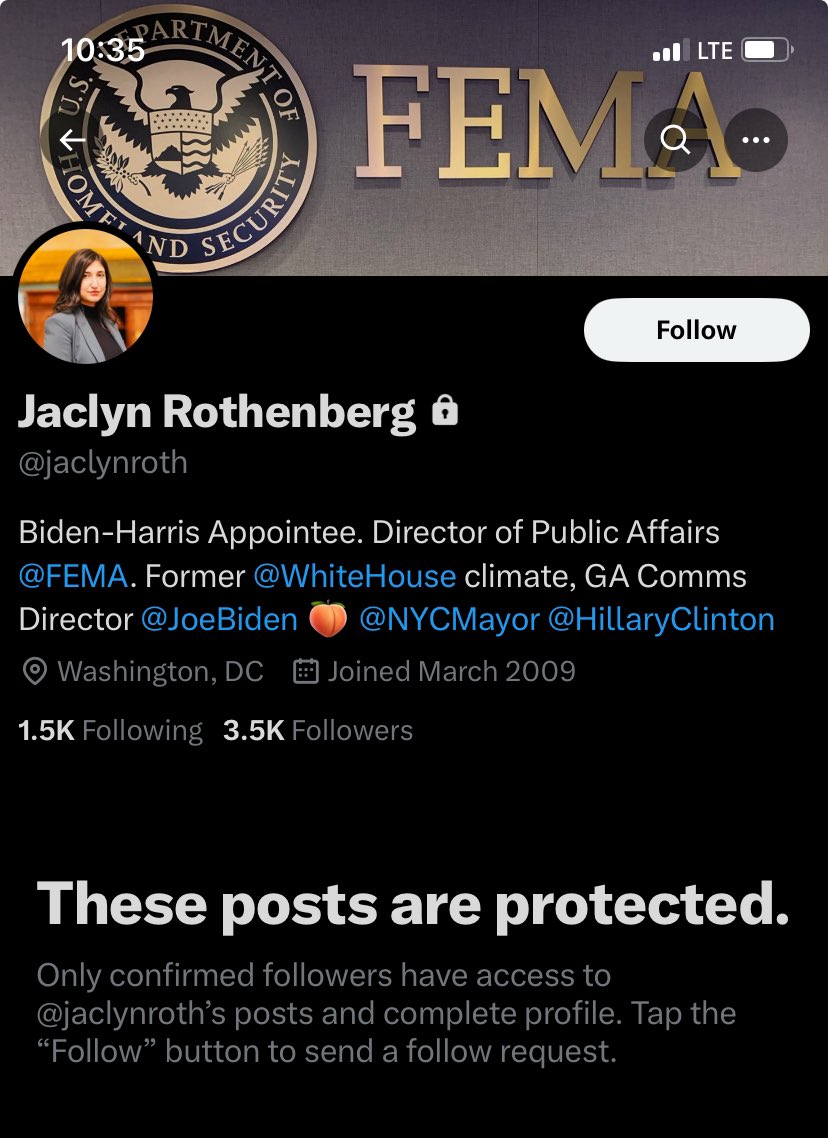 MJTruthUltra's tweet image. Define Irony…

The Director of Public affairs for FEMA blocks the Public from Reading her Public Statements 🤦🏻‍♂️