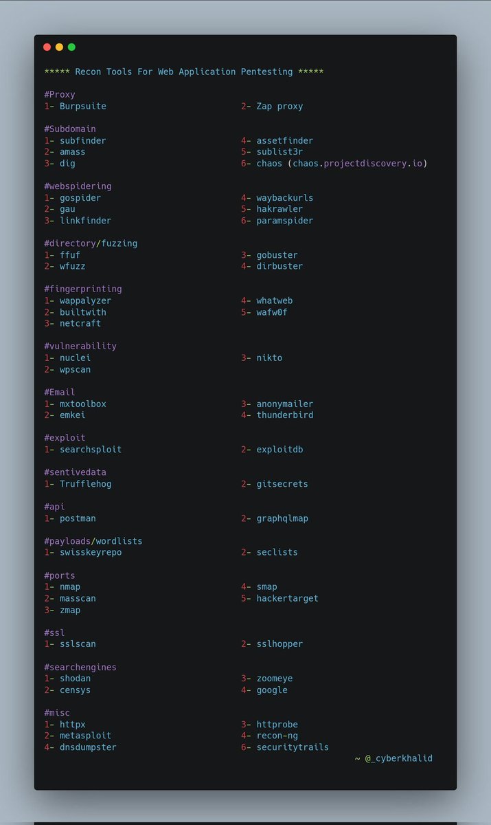 0xharshleen's tweet photo. Recon tools for web app Pen testing https://t.co/HSsp9z2UnT