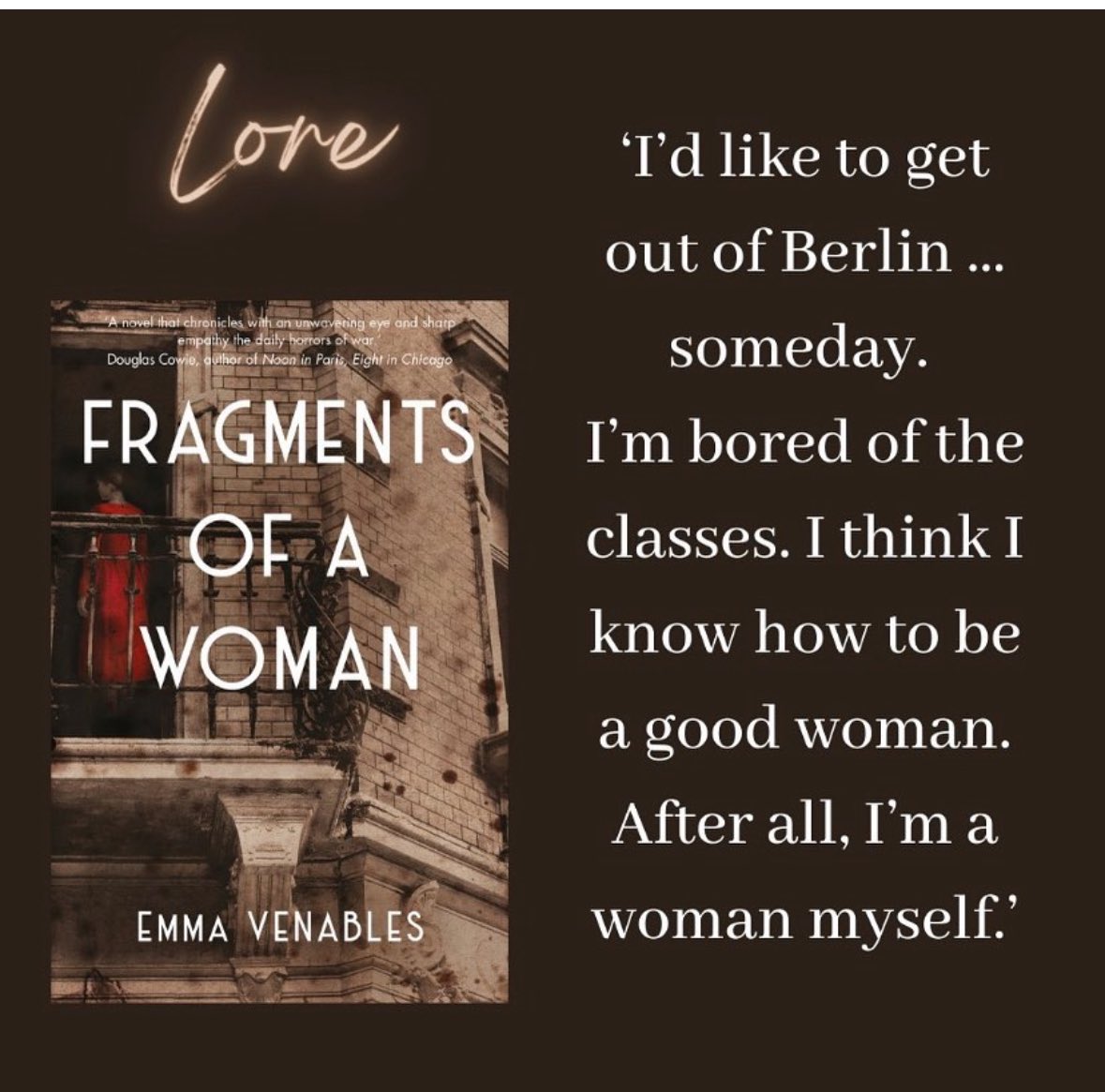 My second novel is about Lore from Fragments. It follows her experiences as a young mother with a dark secret in occupied Berlin in the first year after WW2. I’m looking for an agent/publisher - if you’ve any suggestions, please let me know! #HistoryWritersDay24