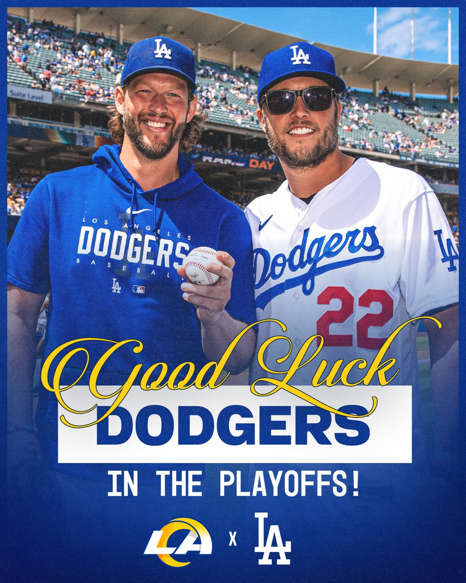 RamsNFL's tweet image. Good luck to the @Dodgers as they begin the MLB Playoffs tonight! 👏 

#RamsHouse  | #LetsGoDodgers