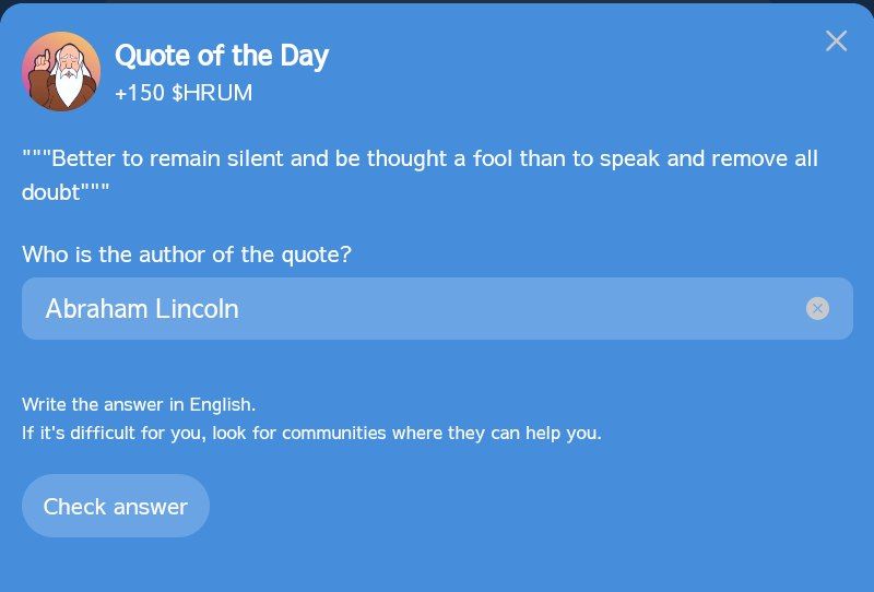 cryptofarmking's tweet photo. 📜 QUOTE OF THE DAY 05.10.2024

🅰️ Abraham Lincoln

⚒️ FARM: $HRUM
https://t.co/CxIeQOplcG

Daily Airdrop Updates:
https://t.co/l1QvmJf8jl

#HamsterKombat #Major #Blum #Tomarket #XEmpire #Vertus #Seed #Tapswap #MemeFi https://t.co/ZnP9HD8F1c