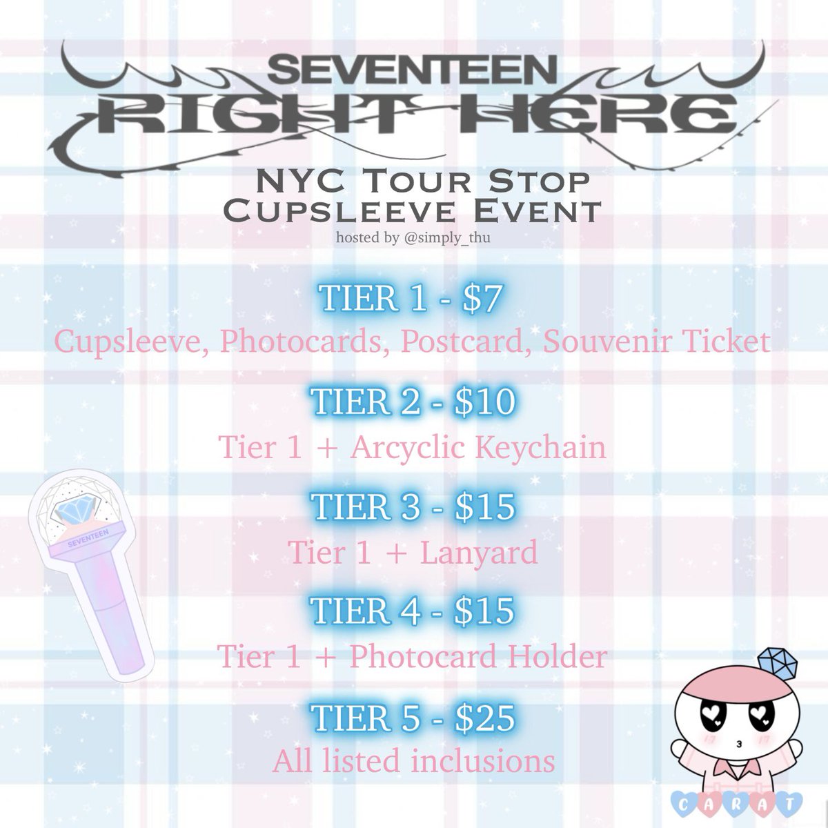 💎 Seventeen Right Here with Carat💕
Seventeen Cupsleeve in NYC 

PRE-ORDERS OPEN 

Link to preorder: forms.gle/bbekZka3z9W6G4…
If you have any questions, please let us know!

#SEVENTEEN_WORLDTOUR #SEVENTEEN_RIGHT_Here #SEVENTEEN #NYC #BelmontPark #UBSArena