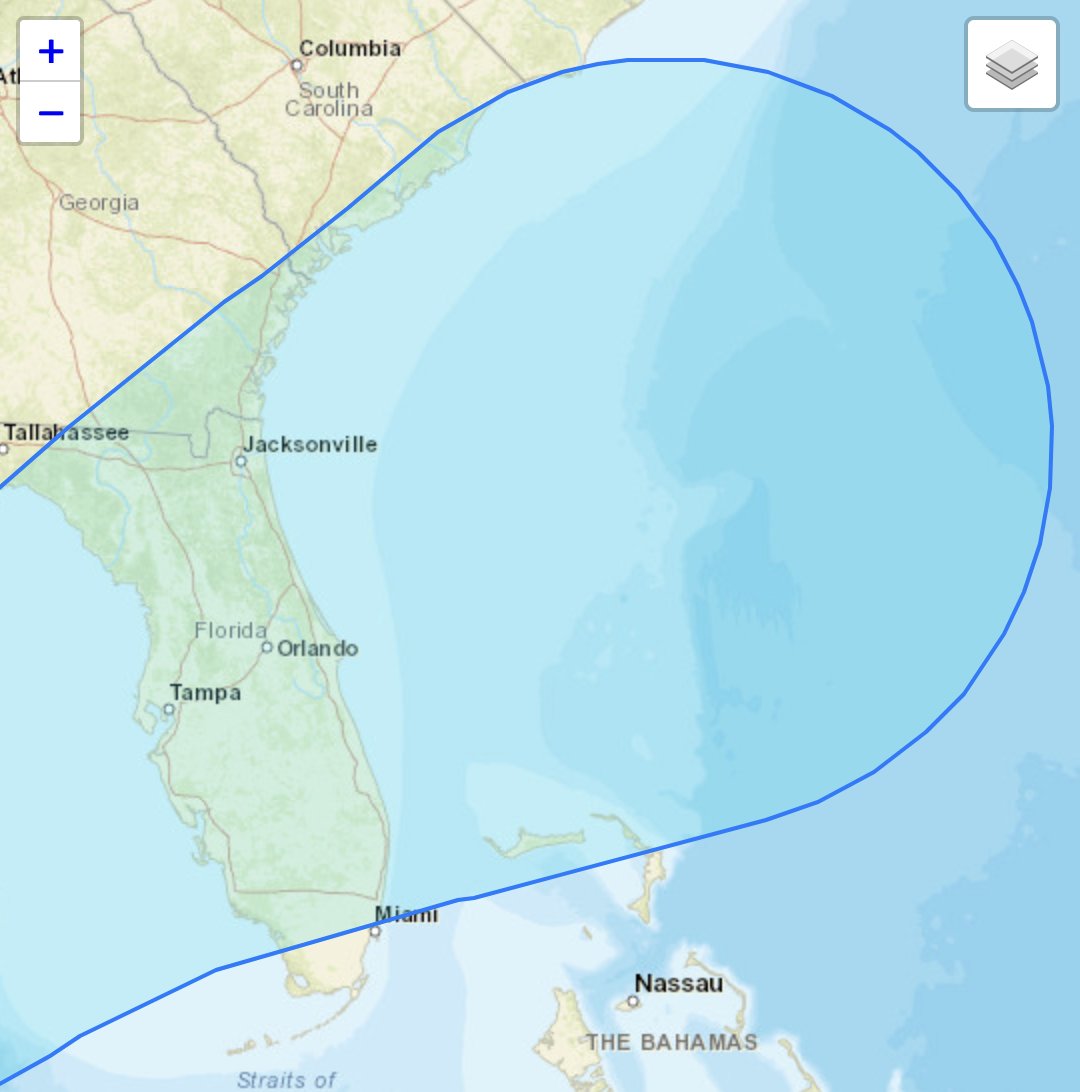 JohnMoralesTV's tweet image. For the uninitiated, the width of the &quot;cone&quot; shrinks as landfall draws closer. Between that and NHC nudging the track slightly north, the #FLKeys and southern #Miami-Dade have started to fall out of it. But, TS winds would extend 160 miles out from #Milton. 36% chnce FLL, 18% MIA