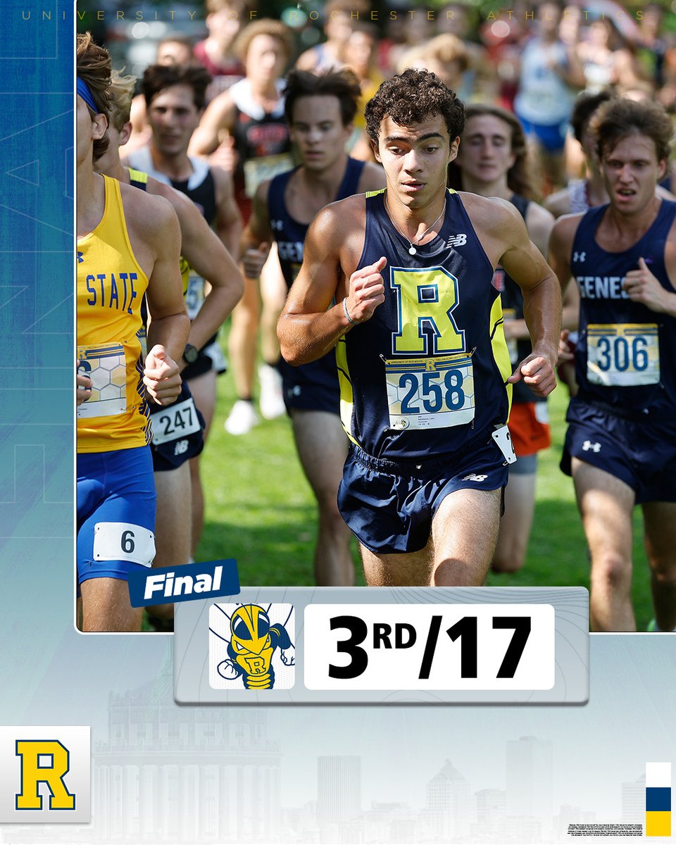 UofRathletics's tweet photo. A strong showing for both @rochestertfxc squads at the Fredonia Kara Hall Memorial Pre-Regional Meet on Saturday. The 'Jacket women came through with a WIN, while the men placed third overall! Kat Benninger and James Catania were the top UR runners. 

#GoJackets // #d3xc https://t.co/8SGg8cVxI4